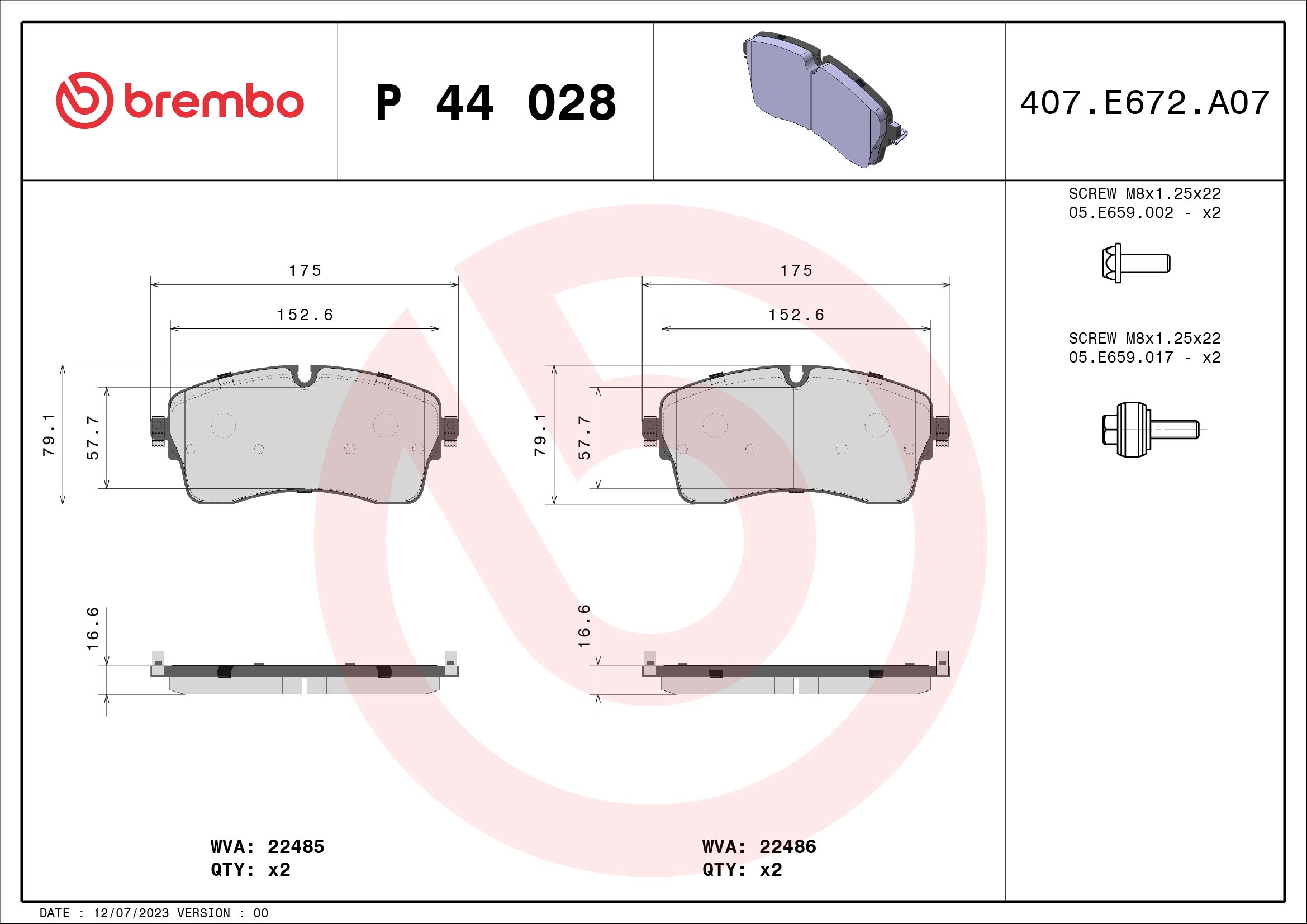 A.B.S. P 44 028 BREMBO Bremsbelagsatz, Scheibenbremse